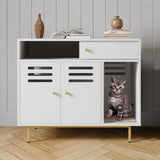 Garvee Hundebox-Möbel 120 × 60 × 86 cm im Landhausstil, Doppelzugang, 2 Schubladen, Seitenschrank und 100 kg belastbare Ablage