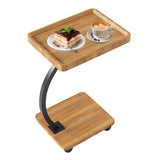 Garvee C-förmiger Beistelltisch mit Rollen, 40 × 30 cm Sofatisch mit 2 Ablageflächen, 68 cm hoch, mobiler Couchtisch mit Metallgestell, für Wohnzimmer und Schlafzimmer, Naturholz - Natur