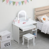 GARVEE Kinder Frisiertisch mit Beleuchtetem Spiegel, Schminktisch Set mit Hocker für Mädchen 3–9 Jahre, 2-in-1 Design mit Stauraum, mit Schminkset, Weiß - Weiß