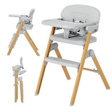 Garvee Baby Hochstuhl ab 6 Monaten, Kinderhochstuhl mit verstellbarem Sitz und Fußstütze, abnehmbarem Esstablett, PU-Sitzkissen, Sicherheitsgurt und Aluminiumgestell, 52 × 59,5 × 84 cm - Grau