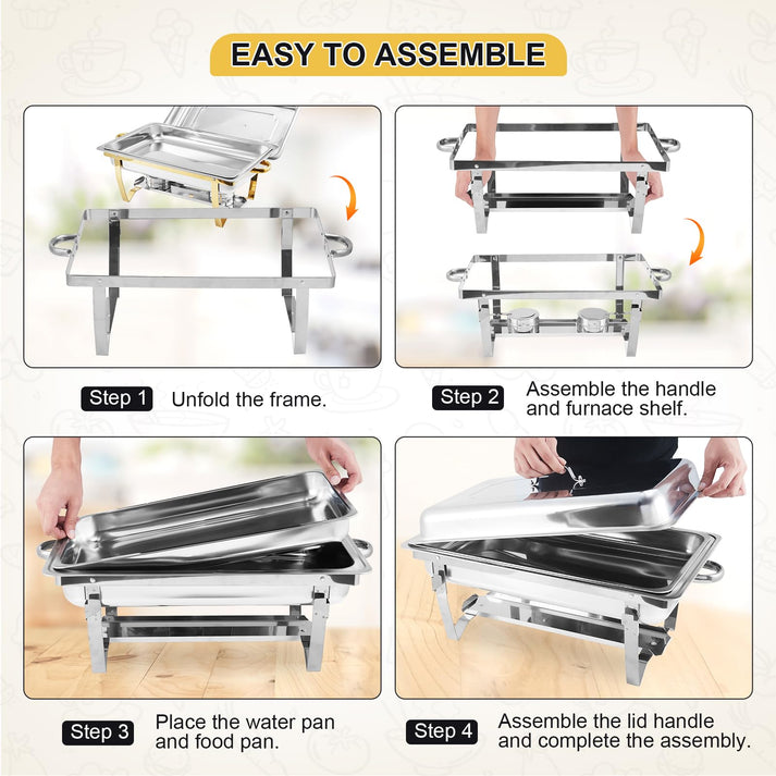 Garvee Chafing Dish 4er-Set – je 7,6 L rechteckig aus Edelstahl in Silber – Schneller Aufbau und einfache Handhabung