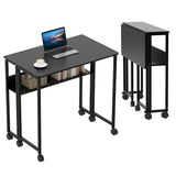 Garvee Klappbarer Schreibtisch 63 cm, Mit Rollen, Stahlrahmen, Platzsparend, Für Home Office, Schwarz - Schwarz