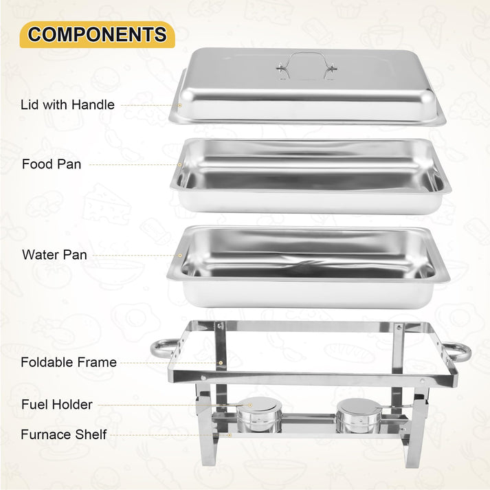 Garvee Chafing Dish 4er-Set – je 7,6 L rechteckig aus Edelstahl in Silber – Lieferumfang und Komponenten