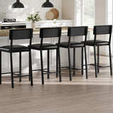 Garvee Set de 4 Taburetes de Bar con Cojín Grueso y Respaldo, Altura 25 in, MDF y Acero, Resistente y Elegante para Cocina y Comedor, Negro - 