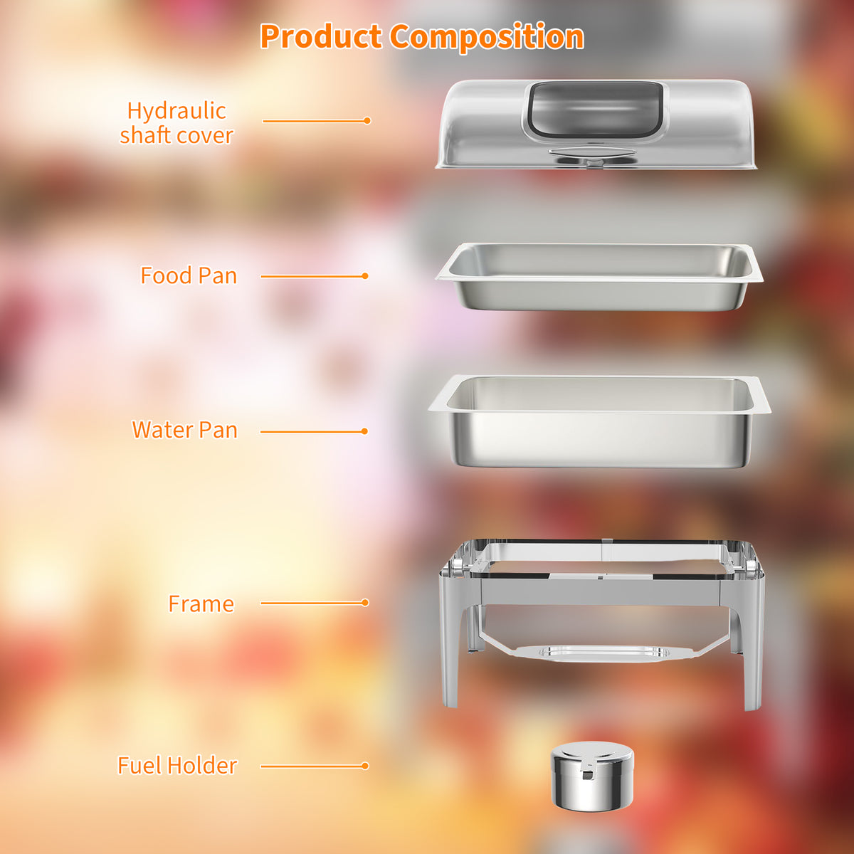 Garvee Chafing Dish 9 L aus Edelstahl, Rolltop Speisenwärmer mit Glasfenster und Komplettem Zubehör, Spülmaschinengeeignet für Buffet, Catering und Events