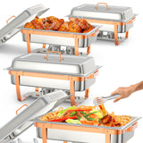 Garvee Chafing Dish 4er-Set 7,6 L aus Edelstahl, rechteckig in Roségold, Buffet-Speisenwärmer für Catering, Hochzeiten und Hotel - Orangen Ständer