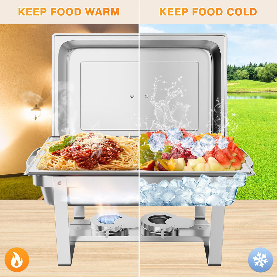 Garvee Chafing Dish 4er-Set mit je 7,6 L, rechteckige Edelstahl-Buffet-Speisenwärmer mit Deckeln, Wasserbad und Klappgestellen für Catering, Hochzeit und Bankett
