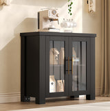 Garvee Sideboard, 80 cm, Kippschutz, Geschlossener Stauraum, Ruhige Möbelfront, Schwarz - Schwarz