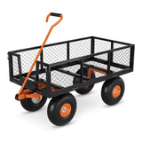 Garvee 3-in-1 Gartenwagen 227 kg, Stahl-Transportwagen mit Gitterseiten, 86 × 46 cm Ladefläche, 25 cm Geländerädern & 120° Schwenkgriff, für Garten, Hof & Outdoor - Schwarz+Orange