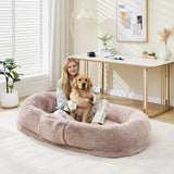 Garvee Hundebett für Menschen XXL, 165 × 105 × 31 cm, großes Kuschelbett für Erwachsene und Hunde, Memory-Schaum, waschbarer Bezug - Braun