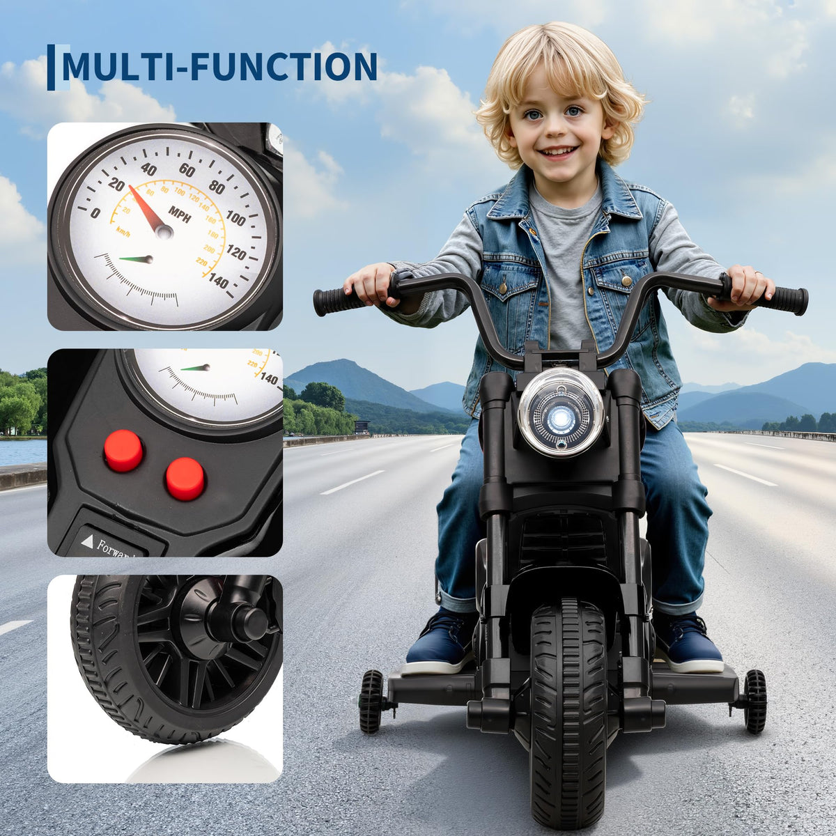 GARVEE 6-V-Kinder-Elektromotorrad in Schwarz