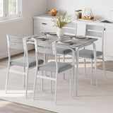 Garvee Esszimmer-Set für 4 Personen Quadratischer Tisch mit 4 Gepolsterten Stühlen MDF & Metall Platzsparend Stabil für Kleine Räume und Küchen, Weiß - Weiß