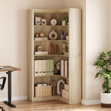 GARVEE Eckbücherregal, 5 Ebenen, 80 × 80 × 182 cm, MDF, Landhausstil, Naturholz – für Wohnzimmer & Schlafzimmer - Naturholz