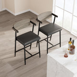 Garvee Barhocker 2er-Set, 65 cm Sitzhöhe, mit Holzrücken & Fußstütze, Metall, Grau, mit Rückenlehne, gepolstert - Grau