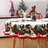 Garvee Runde Weihnachtstischdecke Ø 152 cm, wasserabweisend aus Polyester, festliches Blattmuster für Weihnachtsdeko, Rot, maschinenwaschbar - Rot