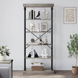 GARVEE Standregal, 6 Ebenen, 187 × 80 × 30 cm, MDF & Metall, verstellbare Ablagen, Grau – für Wohnzimmer & Schlafzimmer - Grau