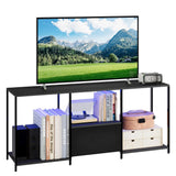 Garvee TV-Regal Schwarz 117 x 29 x 48 cm mit RGB-LED in 12 Farben, TV-Bank mit Stoffschublade, offenen Ablagen und Metallgestell