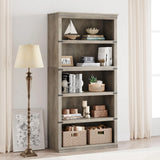 GARVEE Standregal, 5 Ebenen, 80 × 32 × 171 cm, MDF & Metall, Landhausstil, Grau – für Wohnzimmer & Schlafzimmer - Grau