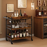 Garvee Weinregal, 3 Ebenen, mit Stauraum, 360° drehbar, mit Rollen, MDF, Retro, Schwarz - Schwarz