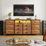 Garvee 160 cm TV-Schrank für 165,1–190,5 cm TVs mit 12 Schubladen, LED-Beleuchtung, Stoff, Ladegerät, Metallrahmen für Wohnzimmer & Schlafzimmer - Tigerstreifen