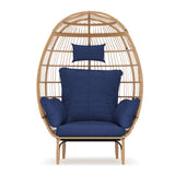 Garvee Freistehender Rattan-Egg-Chair, Freistehender Korbsessel, Blau - Blau
