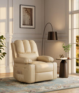 Garvee Extra breiter Relaxsessel aus PU-Leder, Fernsehsessel mit 160° Liegefunktion, ausklappbarer Fußstütze, 68 cm Sitzbreite und Massivholzrahmen, bis 181 kg - Beige