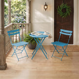 Garvee Klappbares Bistro-Set, 1 Tisch + 2 Stühle, klappbar, Klappbare Möbel, Saphirblau - Saphirblau