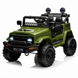 Garvee 12V Elektroauto Kinder Offroad mit Federung Sicherheitsgurt 2 Sitze Fernbedienung LED für Kinder ab 3 Jahren - Militärgrün