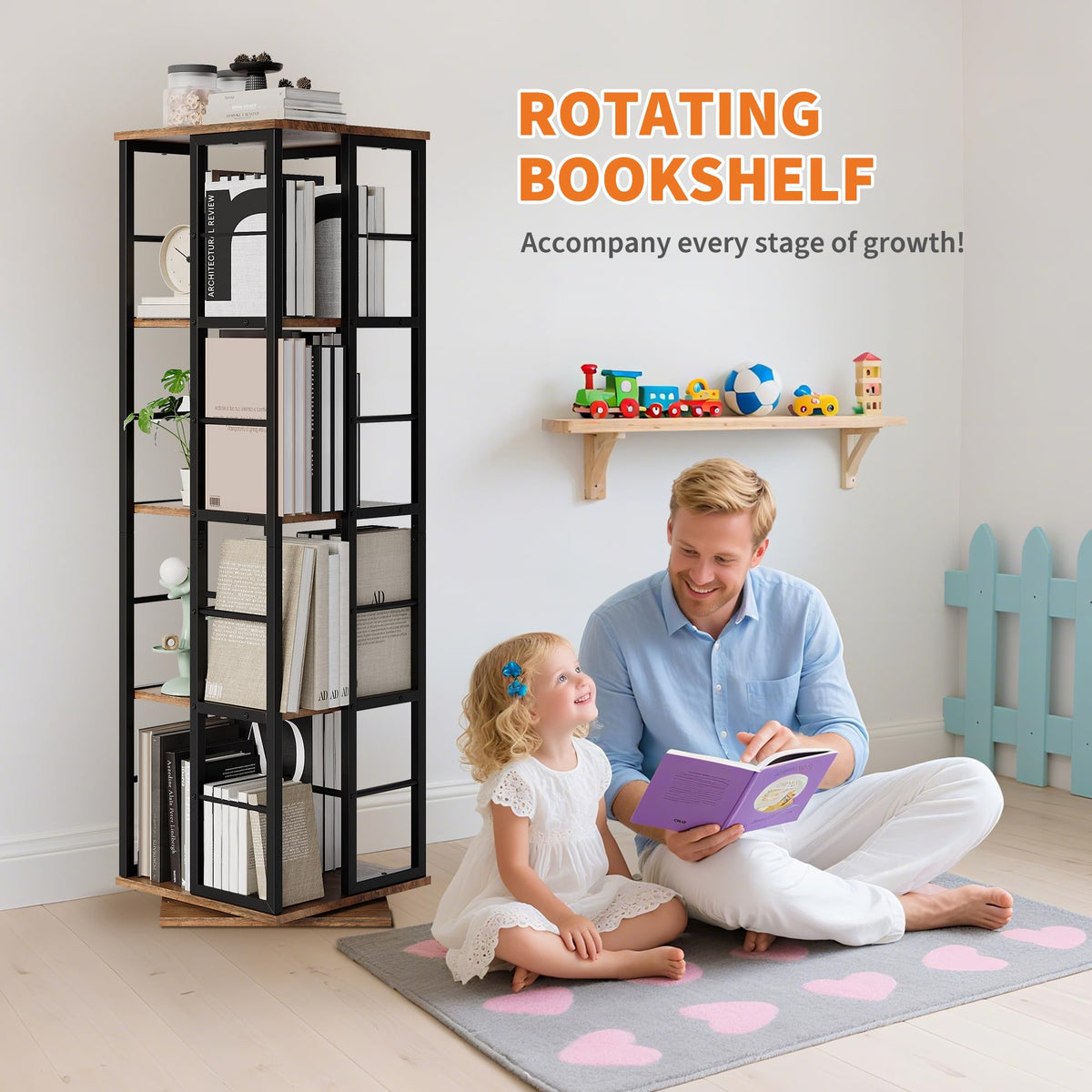GARVEE Eckbücherregal, 4 Ebenen, 40 × 40 × 137 cm, Holz & Metall, Braun – für Wohnzimmer & Schlafzimmer