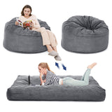 Garvee 2-in-1 Sitzsackbett aus Cord in Hellgrau mit abnehmbarem waschbarem Bezug, Schaumstoffpolsterung und Liegefläche 191 × 137 cm - Hellgrau