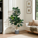 Garvee Künstlicher 4 ft Ficus Lyrata Baum Mit 48 Blättern, Flexibler Stahlzweig, Grauer Zementtopf Für Büro & Wohnzimmer - With Schwarz Planter