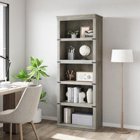 GARVEE Standregal, 5 Ebenen, 62 × 32 × 171 cm, MDF & Metall, Landhausstil, Grau – für Wohnzimmer & Büro