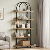 GARVEE Bücherregal mit Bogen, 5 Ebenen, 180 × 80 × 30 cm, Holz & Metall, verstellbare Ablagen, Schwarz – für Wohnzimmer & Schlafzimmer - Schwarz