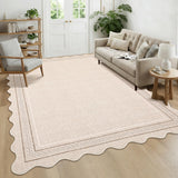 Garvee Waschbarer Teppich Wohnzimmer Schlafzimmer Rutschfest Velours Großformat Creme