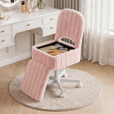 Garvee Großer Schminkhocker Mit Stauraum, Rollen, Klappbare Rückenlehne Für Schlafzimmer Und Büro, Höhenverstellbar, Weiß Und Pink