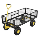 Garvee 2-in-1 Gartenwagen bis 408 kg, Stahl-Transportwagen mit abnehmbaren Gitterseiten, 25 cm Luftreifen und 180° Schwenkgriff für Garten und Hof, Schwarz-Gelb - Schwarz