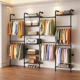 Garvee L4 Wandmontiertes Kleidersystem Rohr Industrial Stil Matte Schwarz Für Schlafzimmer & Ankleidezimmer 94-118 cm Breite