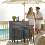 Garvee Rattan-Barset, 3 Stück, Bartisch und zwei Barhocker, Tischfläche 100 x 55 cm, Grau