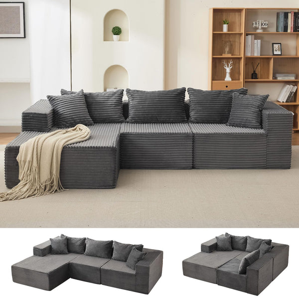 GARVEE Modulares Ecksofa aus Cord in Grau – Produktansicht 1