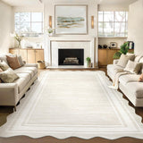 Garvee Großer Teppich 200x290cm Waschbar Rutschfest Weich Fleckenresistent Moderner Wohnzimmerteppich Neutral Weiß