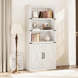 GARVEE Bücherregal mit Türen, 5 Ebenen, 80 × 33 × 174,5 cm, MDF, verstellbare Ablagen, Weiß – für Wohnzimmer & Schlafzimmer - Weiß