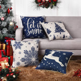 GARVEE Weihnachtskissenbezüge 45x45cm Aus Leinen, Festliches Design Mit Schneeflocken & Rentieren, 4er-Set, Für Sofa & Wohnzimmer, Langlebig, Pflegeleicht - 