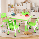 Garvee Kindertisch mit 4 Stühlen, höhenverstellbares Kindertisch-Set, abwischbare Tischplatte, abgerundete Ecken, für Kinder von 2–10 Jahren - Grün