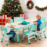 Garvee Kindertisch mit 6 Stühlen, höhenverstellbares Kindertisch-Set, 120 × 59 cm, abwischbare Tischplatte, für Kinder von 2–10 Jahren, Mintgrün