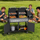 Garvee Plancha Gasgrill & Holzkohlegrill Kombi Mit Seitenbrenner Für Balkon Terrasse Camping, 24.000 BTU, Emaillierter Gusseisenrost
