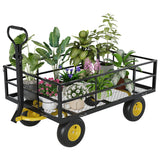 Garvee Schwerlast 3-in-1 Gartenwagen aus Q235-Stahl, bis 544 kg, 110 × 75 cm Gitterladefläche, 33 cm Luftreifen & 180° Schwenkgriff, für Garten, Hof & Outdoor - Schwarz+Gelb