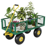 Garvee Schwerlast 3-in-1 Gartenwagen aus Q235-Stahl, bis 408 kg, 97 × 51 cm Gitterladefläche, 25 cm Luftreifen & 180° Schwenkgriff, für Garten & Hof - Grün+Gelb