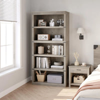 GARVEE Standregal, 5 Ebenen, 80 × 32 × 171 cm, MDF & Metall, Landhausstil, Grau – für Wohnzimmer & Schlafzimmer