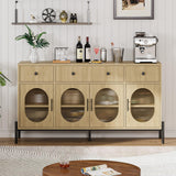Garvee Sideboard Eiche 157 x 40 x 81 cm mit 4 Türen, 3 Schubladen und verstellbaren Einlegeböden, Buffetschrank für Wohn- und Esszimmer - Eiche