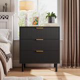 Garvee Leuchte mit 3 Schubladen, modernes Rillendesign, stabile Metallbeine, für Wohnzimmer und Esszimmer, schwarz - schwarz